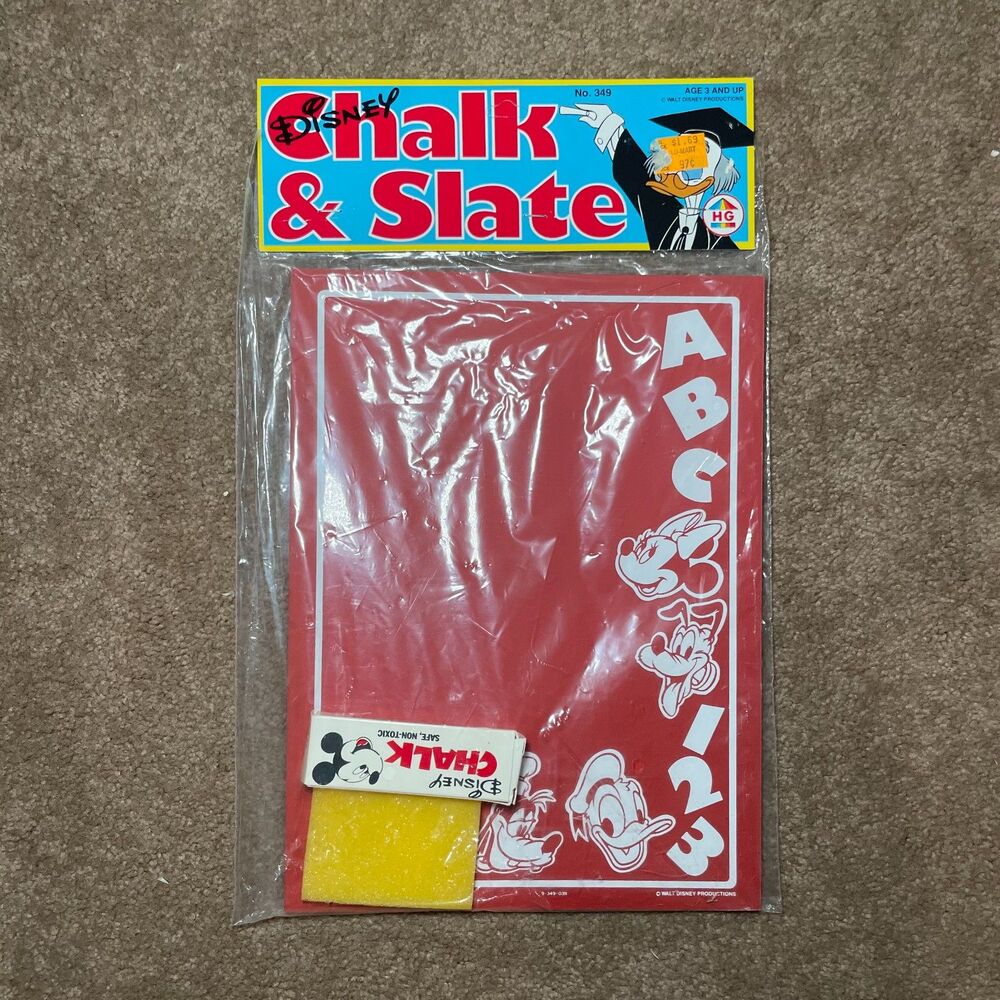 Vintage Disney Chalk and‎ Slate Sealed Board Chalk Eraser Set Mickey Donald Duck